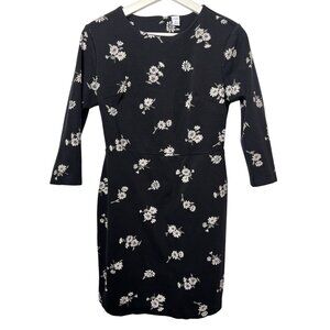 Old Navy Dress Womens Medium Black Gray Floral Sheath 3/4 Sleeve Work Casual